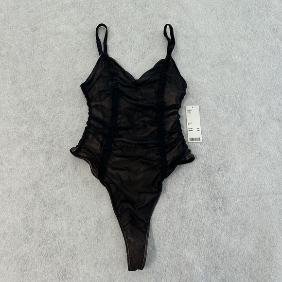 Urban Outfitters Tops - Urban Outfitters Out From Under Mesh Bodysuit Ruched Black Nude Size Medium
